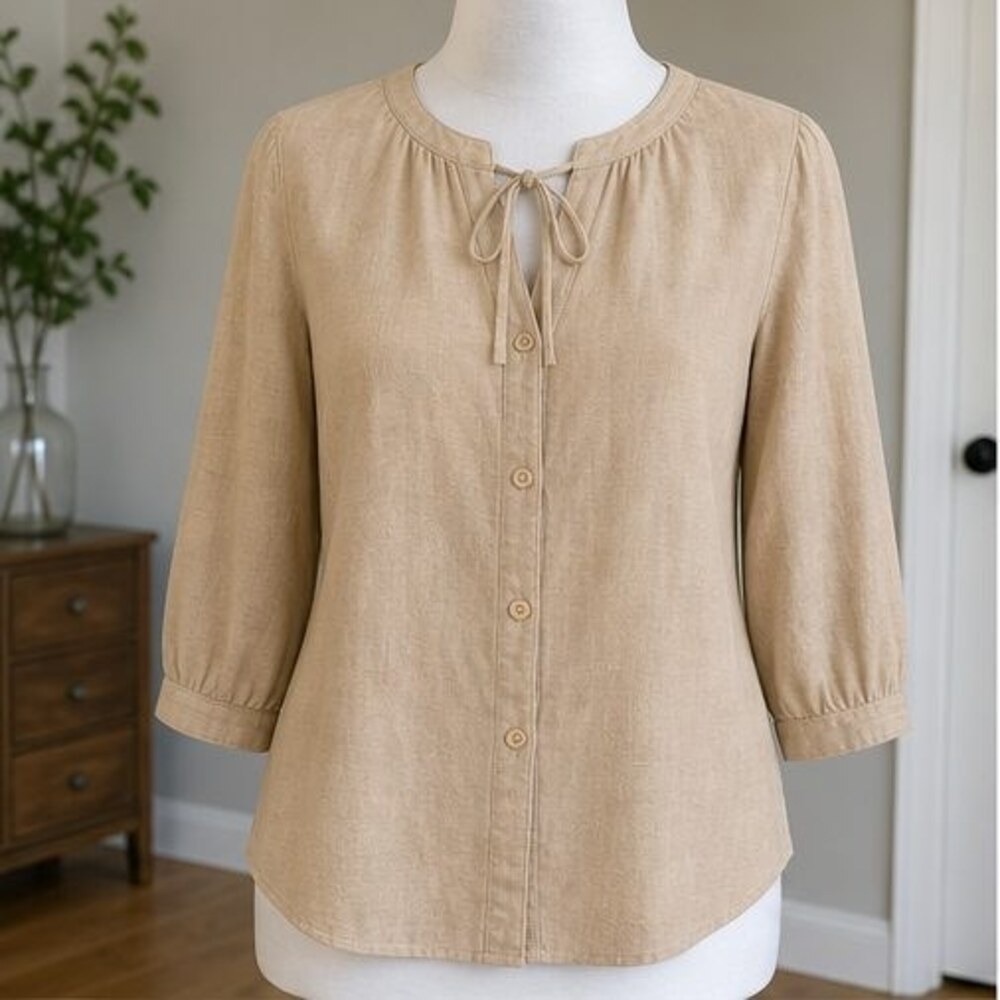 Camel V Neck Top